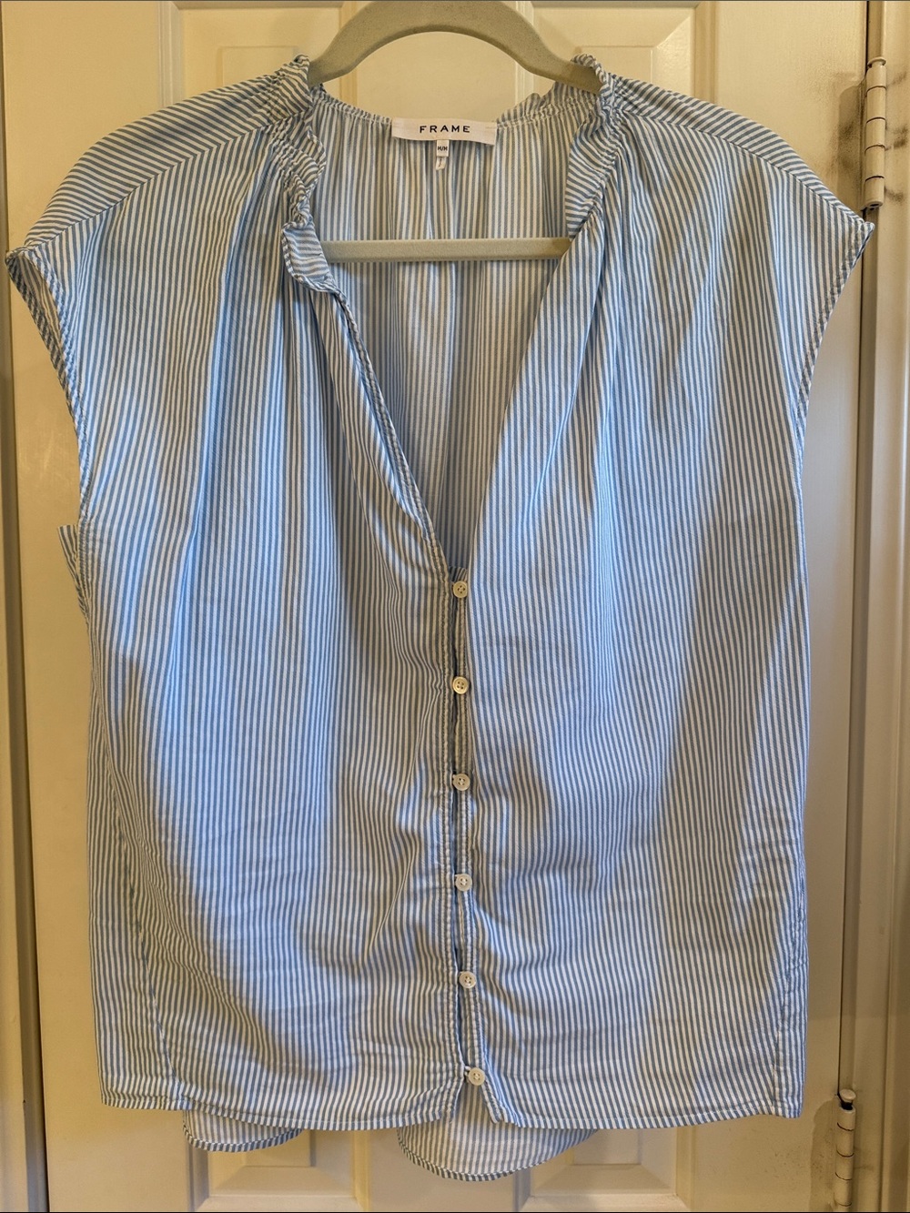Frame Denim Blue & White Striped Button-Front Top